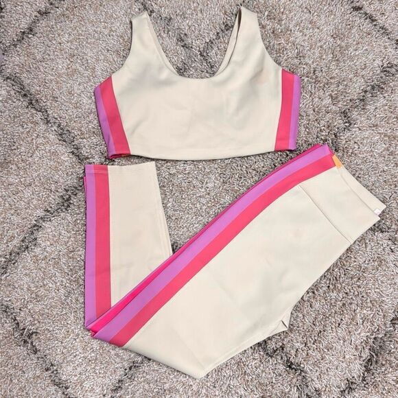 Pink Lily Multi Stripe Athletic Pants & Sports Bra Set Size Large NEW - Picture 3 of 10